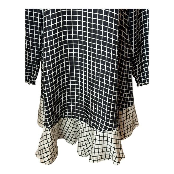 Rachel Zoe Dress Women 4 Black Ivory Silk Anika Grid Print Ruffle Hem Mini - Picture 7 of 12
